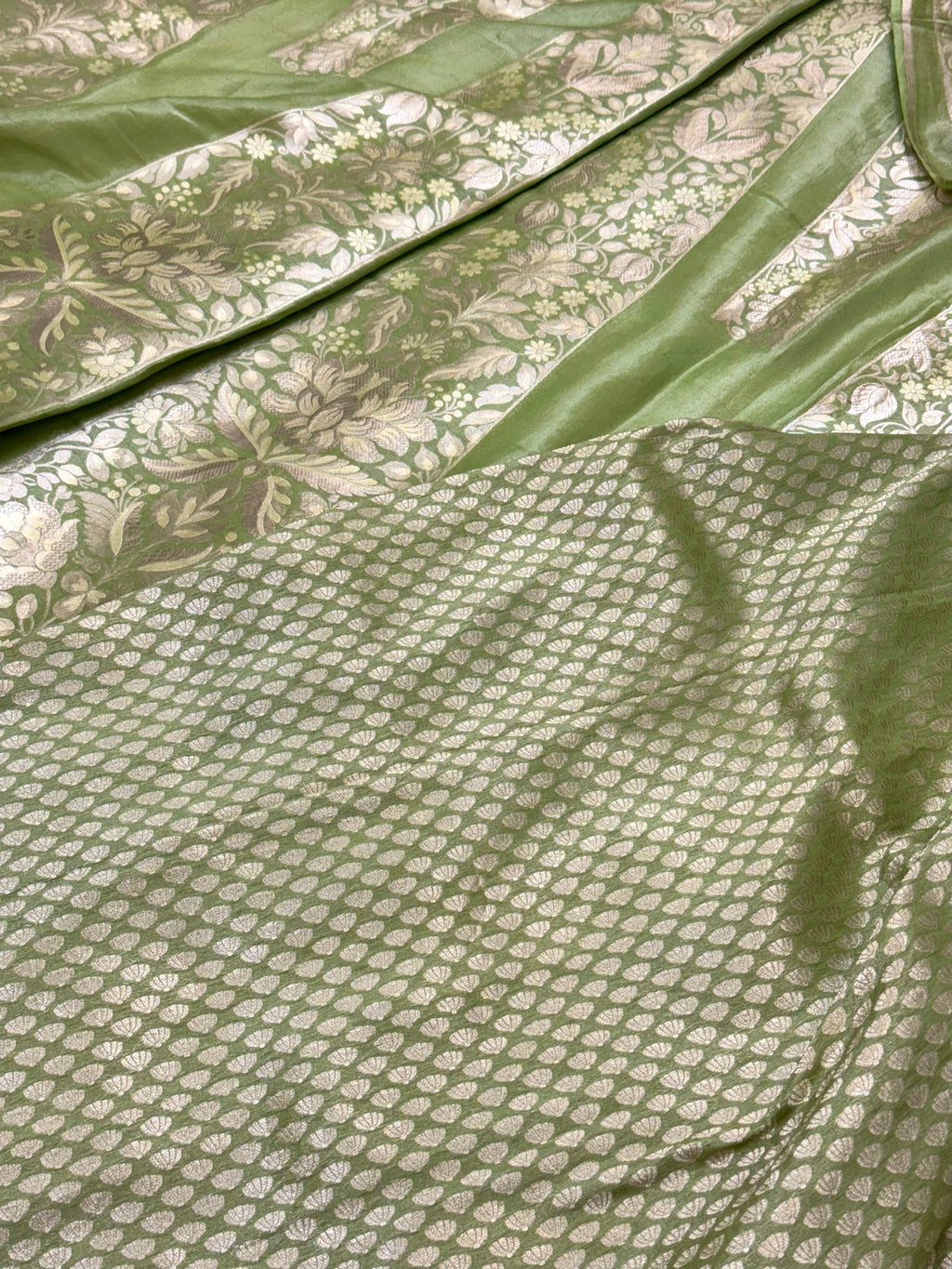 Pista Green Katan Tissue Pure Handwoven Lahenga