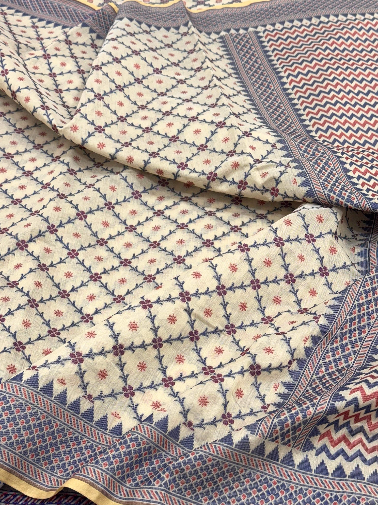 Ivory Cream Blended Silk Lightweight Cotton Saree