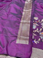 Wine Pure Mulberry Katan Silk Handwoven Banarasi Saree