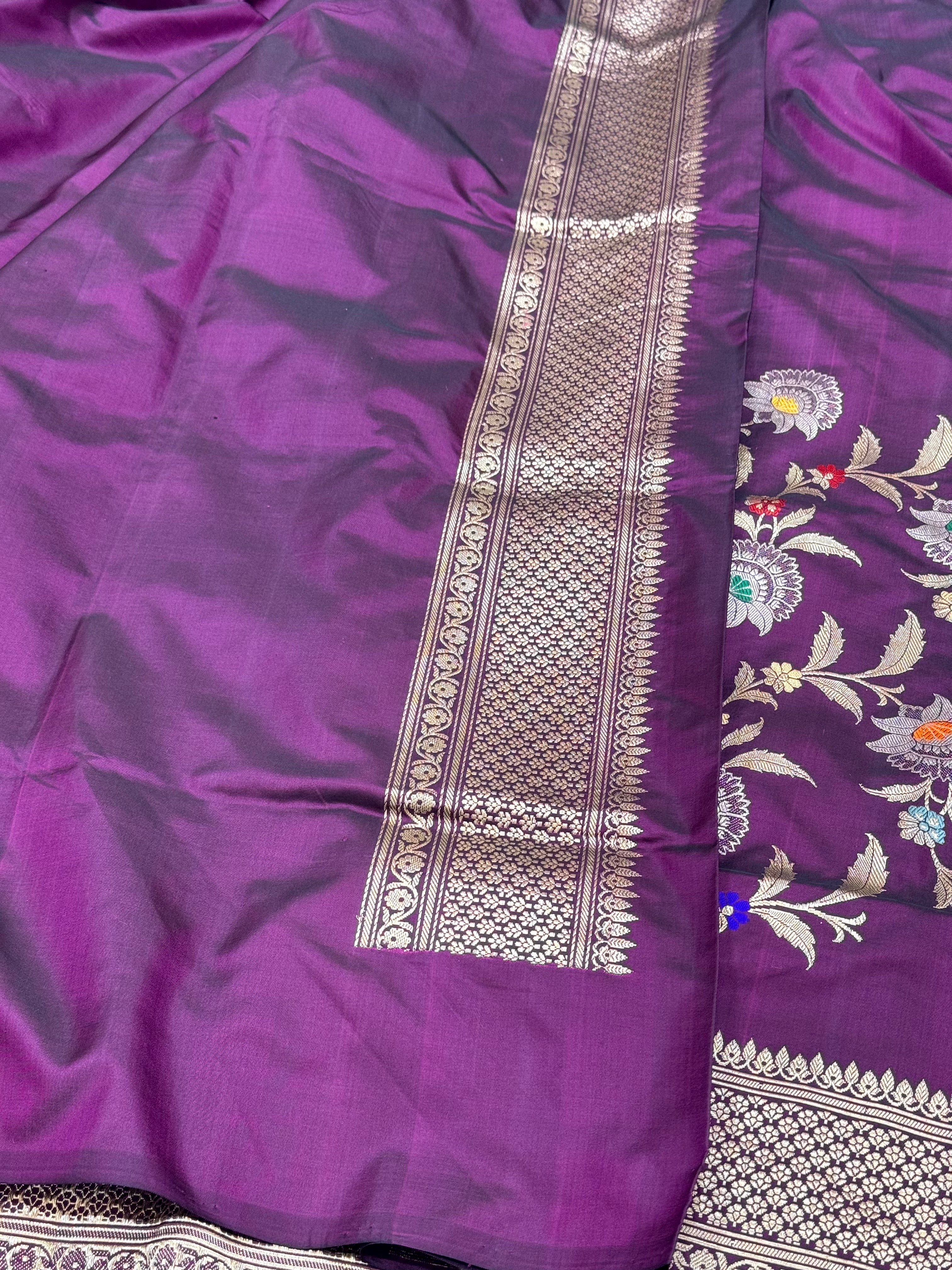 Wine Pure Mulberry Katan Silk Handwoven Banarasi Saree