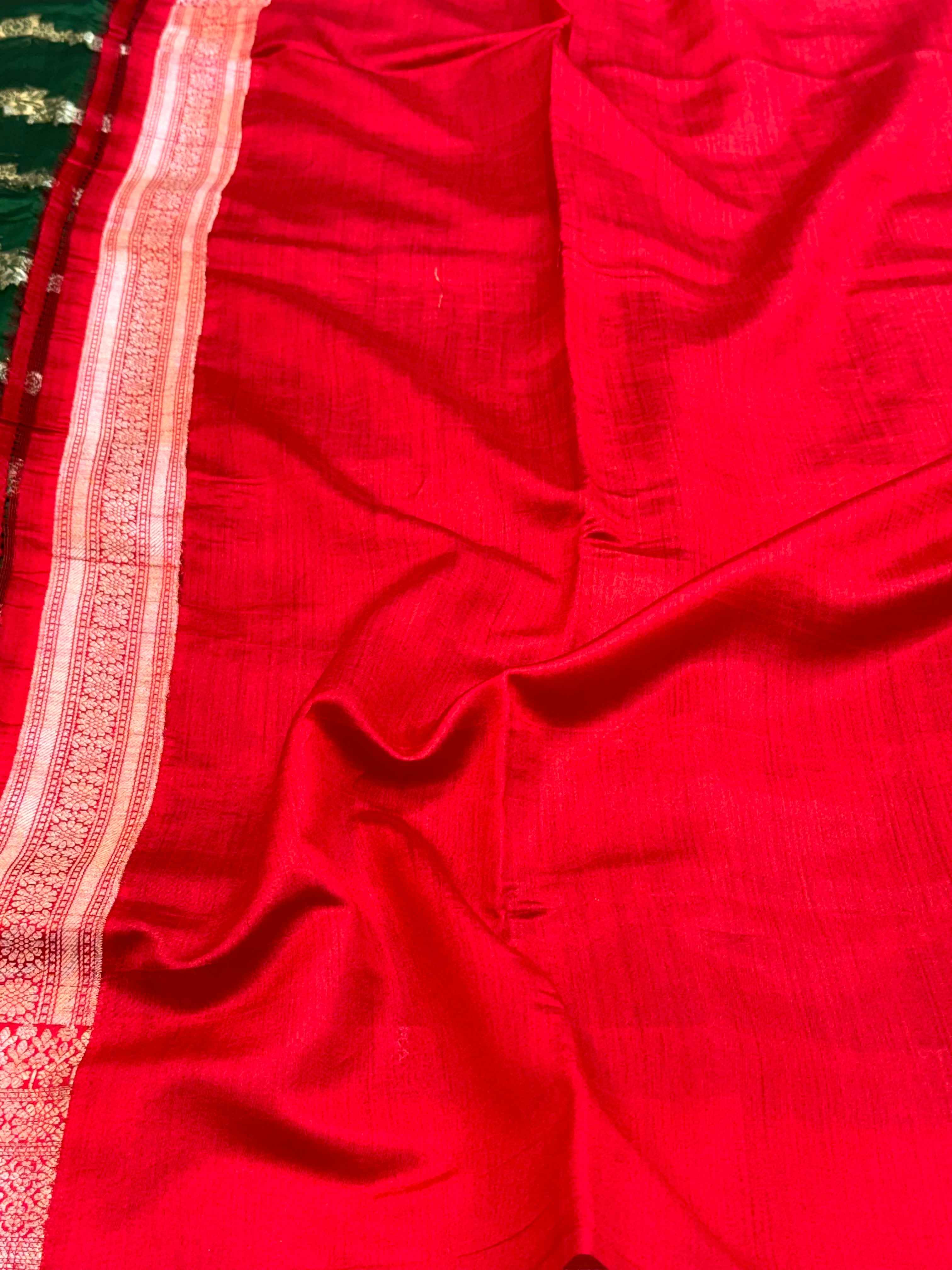 Bottle Green Pure Mulberry Chiniya Silk Lightweight Handloom Banarasi Saree