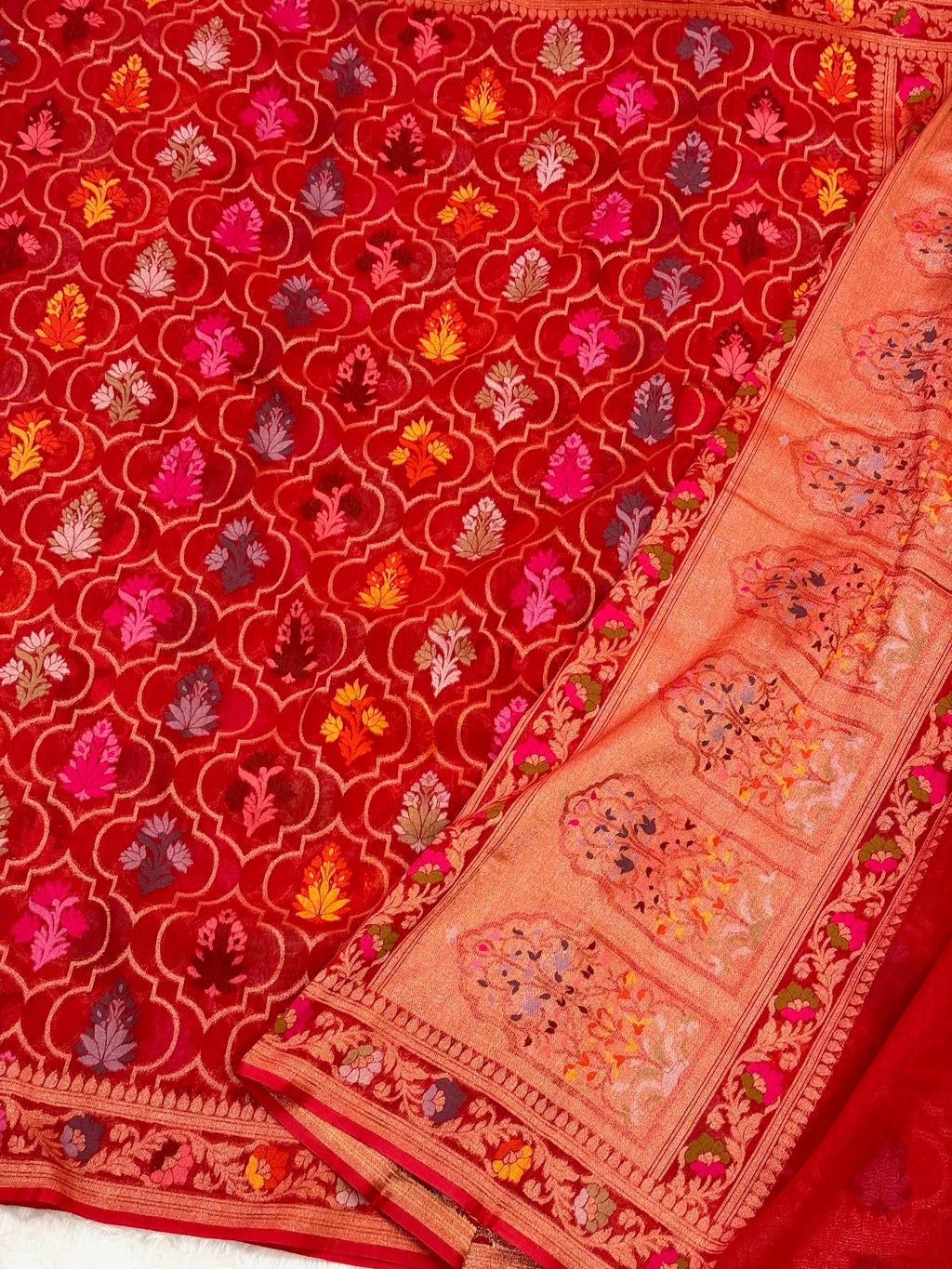 Red Ektara Weave Handloom Jamdani Saree