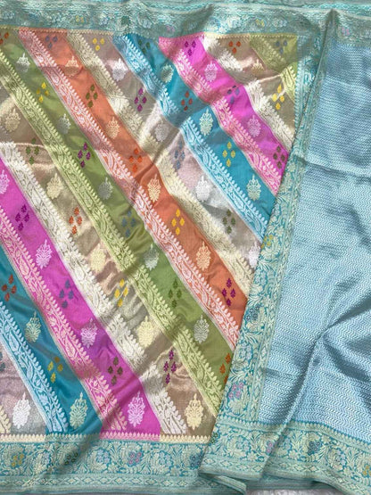Peach Pure Mulberry Silk - Pure Katan Silk Kadhwa Rangkaat Banarasi Handwoven Saree | Exclusive Banarasi Rangkaat Saree