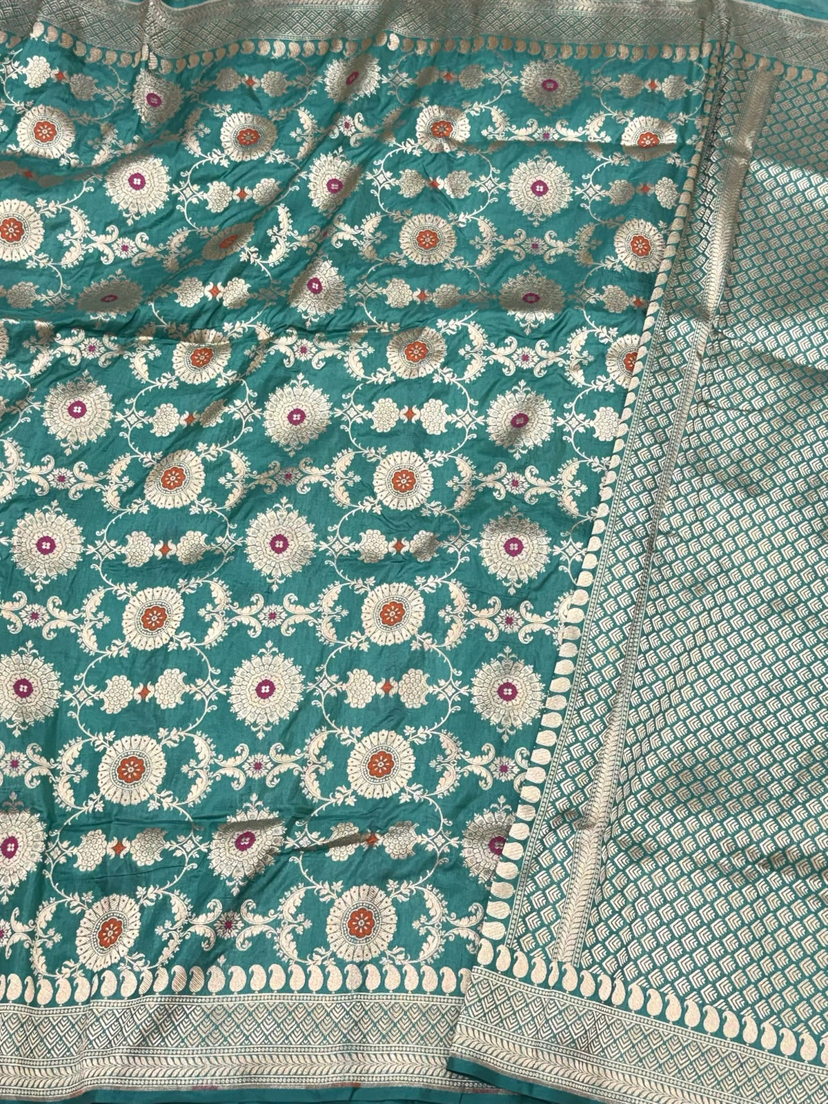 Sea Green Handloom Banarasi Saree | Pure Mulberry Katan Silk Banarasi Saree