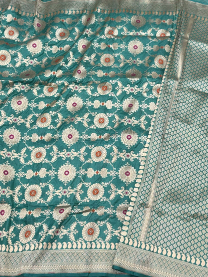 Sea Green Handloom Banarasi Saree | Pure Mulberry Katan Silk Banarasi Saree