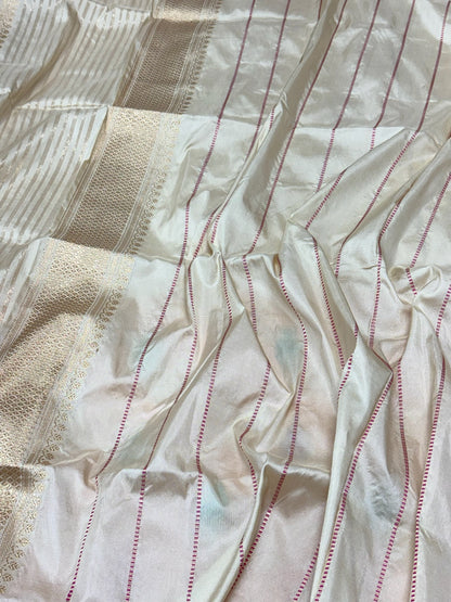 Lemon Yelllow/Peach Pure Katan Mulberry Silk Handwoven Banarasi Saree | Kadhwa Technique | The New Classic