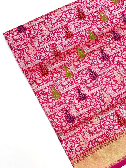 Pink Katan Silk Brocade Handwoven Saree