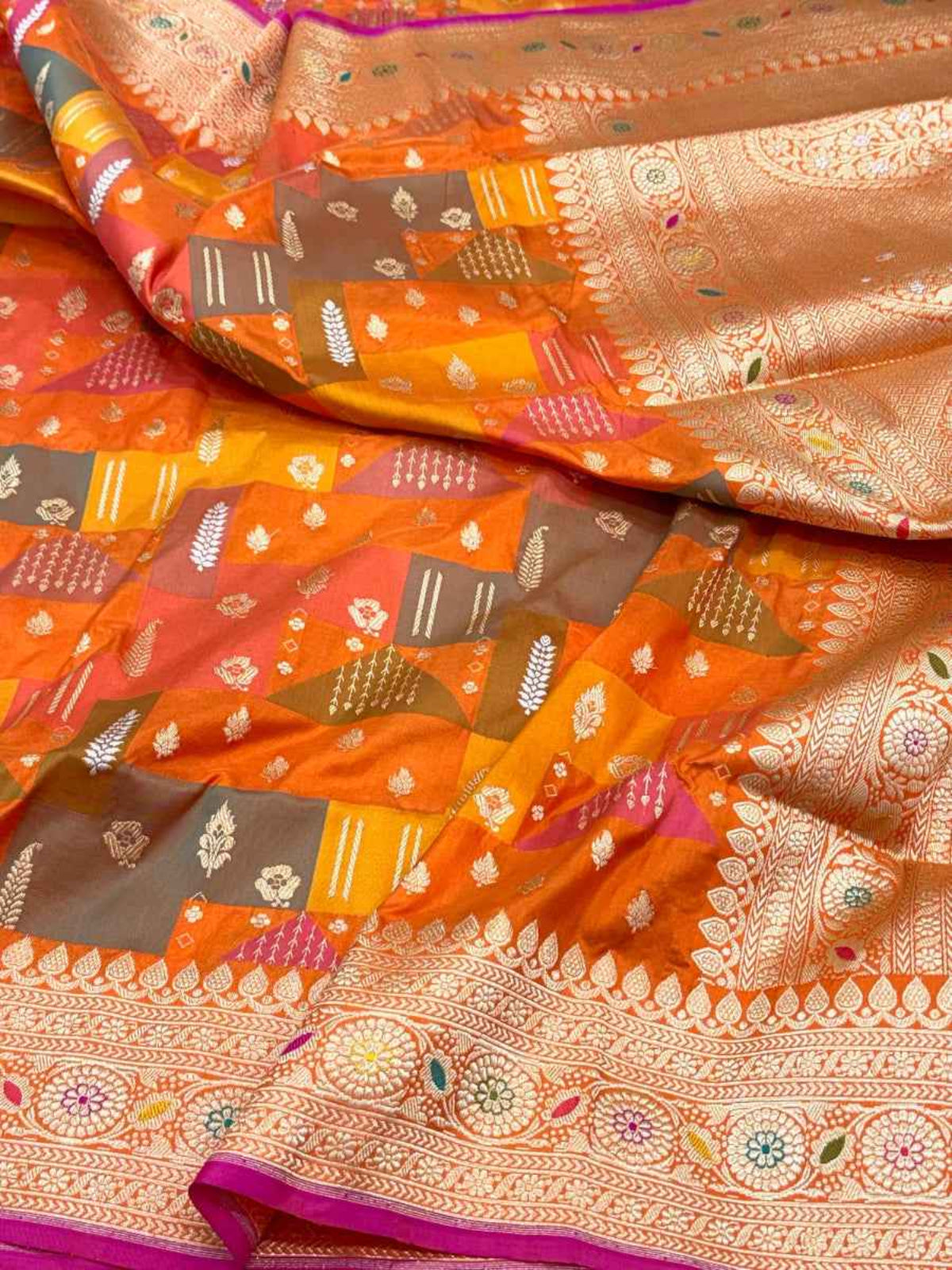 Orange Pure Katan Silk Rangkaat Handwoven Saree