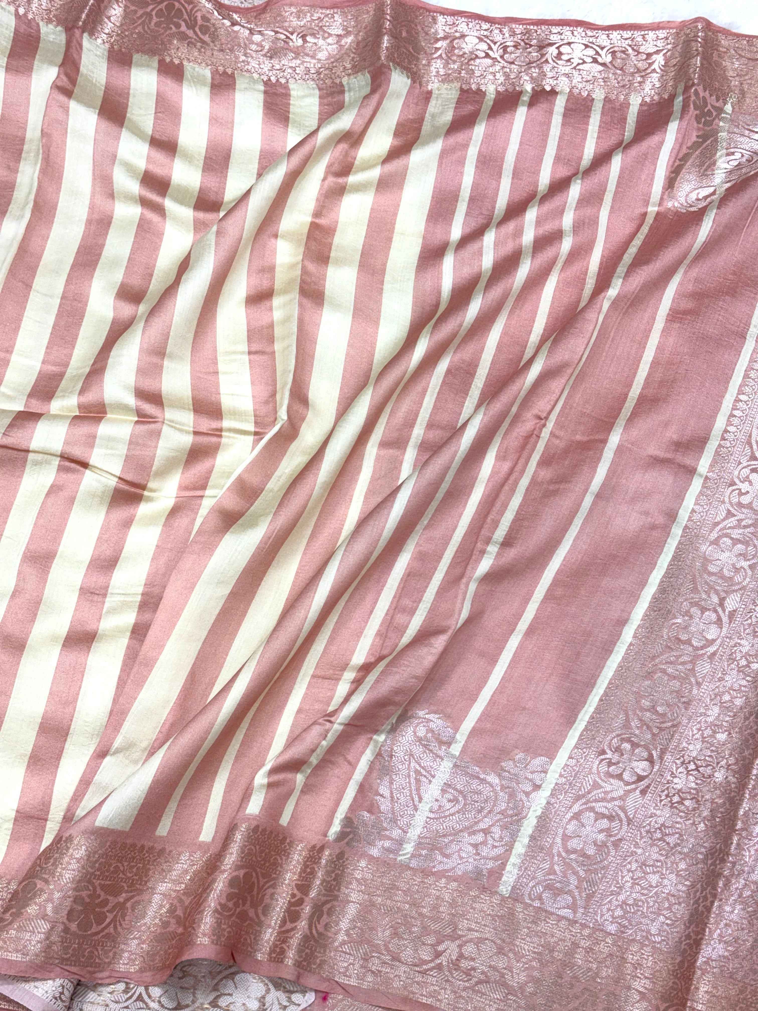 Peach Pink Pure Mulberry Chiniya Silk Lightweight Contemporary Saree