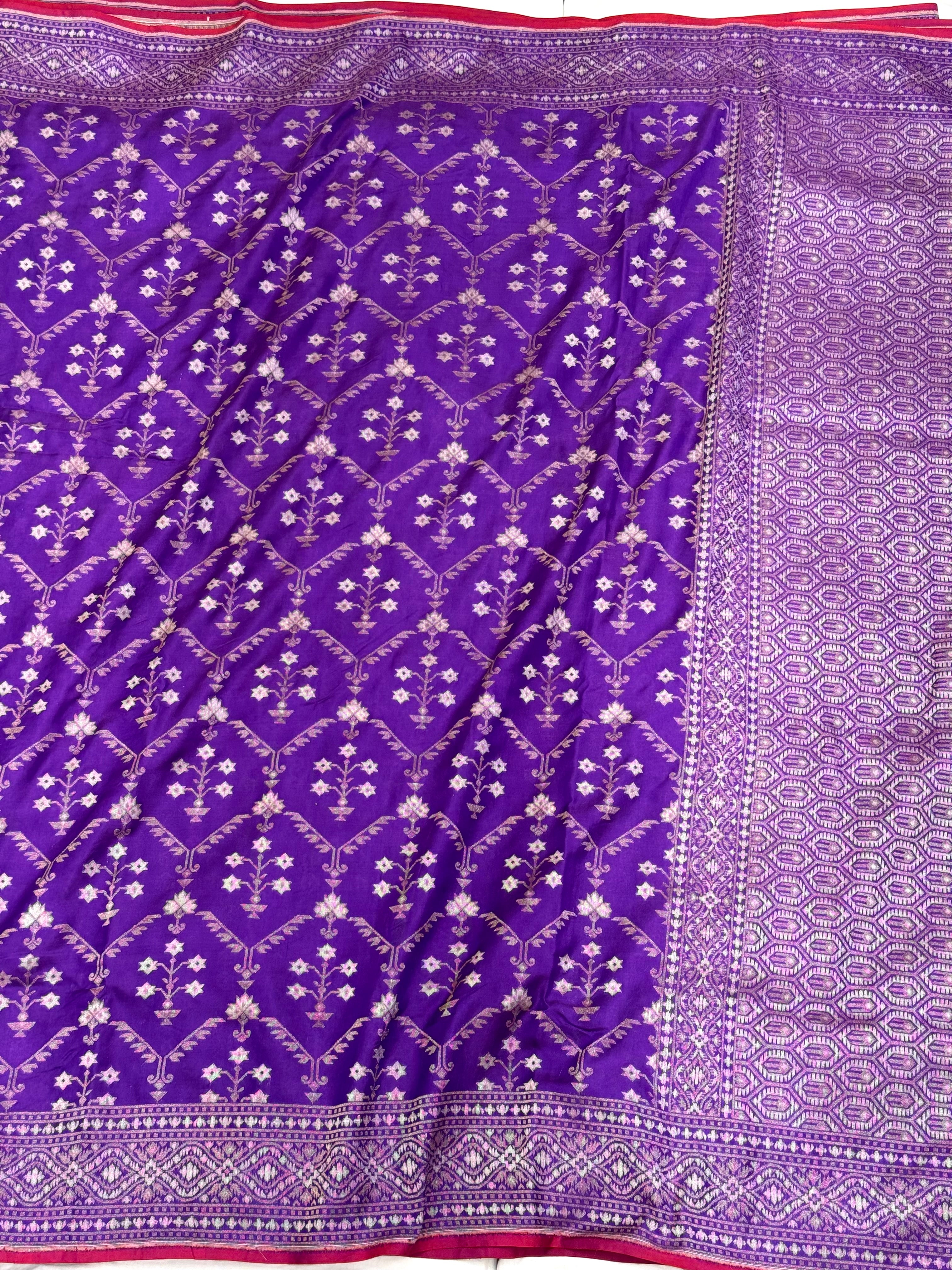 Purple Pure Mulberry Katan Silk Jamdani Handwoven Banarasi Saree- Ektara Weave