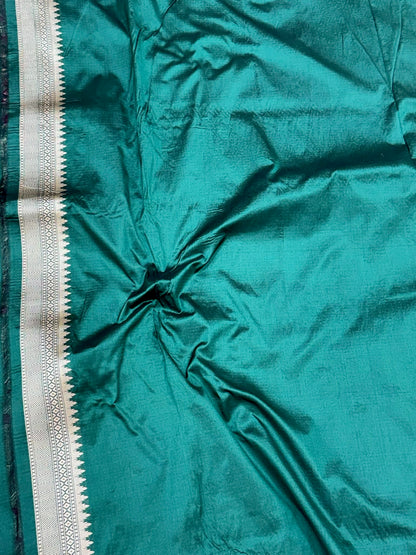 Emerald Green Pure Mulberry Katan Silk Handloom Banarasi Rangkaat Saree