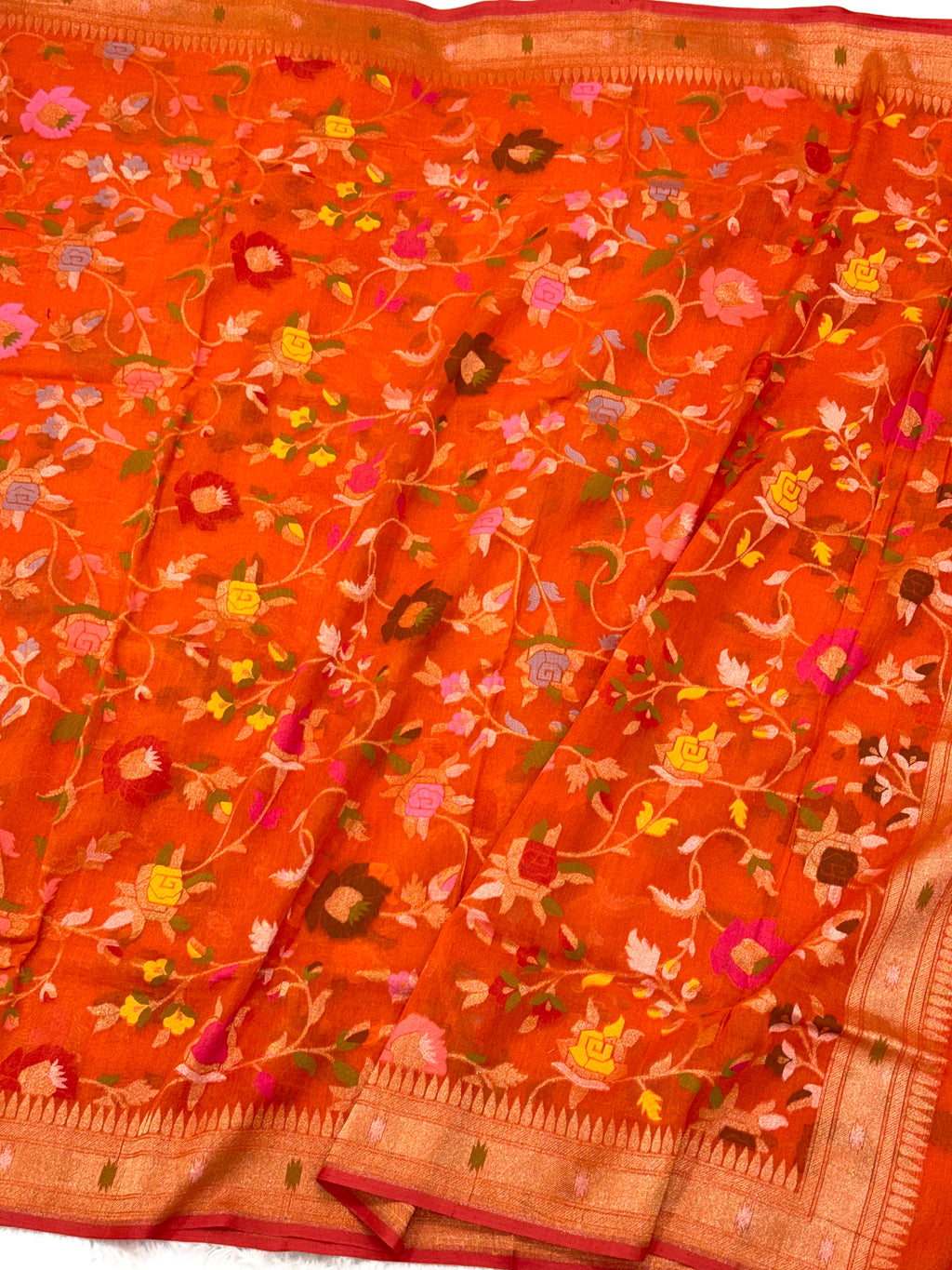 Rust Orange Pure Muslin Cotton Jamdani Ektara Handloom Banarasi Dupatta