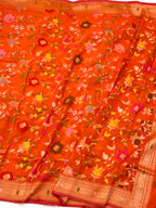 Rust Orange Pure Muslin Cotton Jamdani Ektara Handloom Banarasi Dupatta