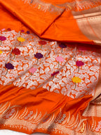 Orange Pure Katan Silk Handwoven Banarasi Saree