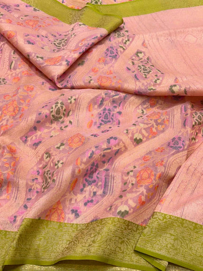 Mauve Pink Pure Kora Mulberry Silk Ektara Weave Jamdani Handloom Banarasi Saree