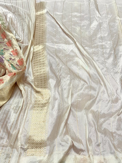 Rani Pink/Ivory Pure Katan Silk Saree | Kadhwa Technique | Pure Mulberry Silk Handwoven Banarasi Saree