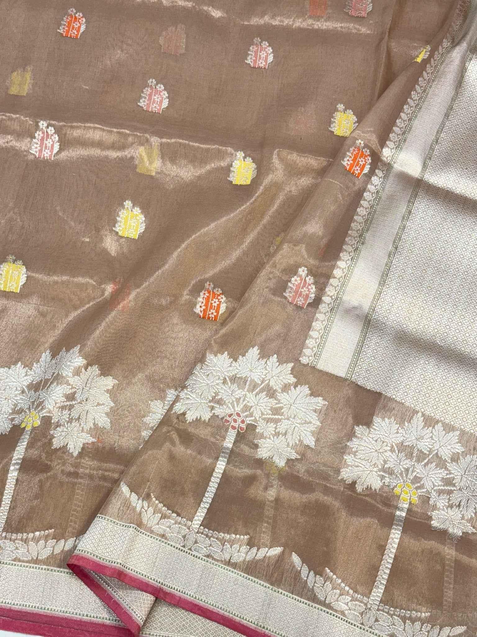 Champagne Kora Tissue Pure Handwoven Saree