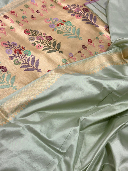 Pastel Green Pure Mulberry Katan Silk Handwoven Banarasi Saree