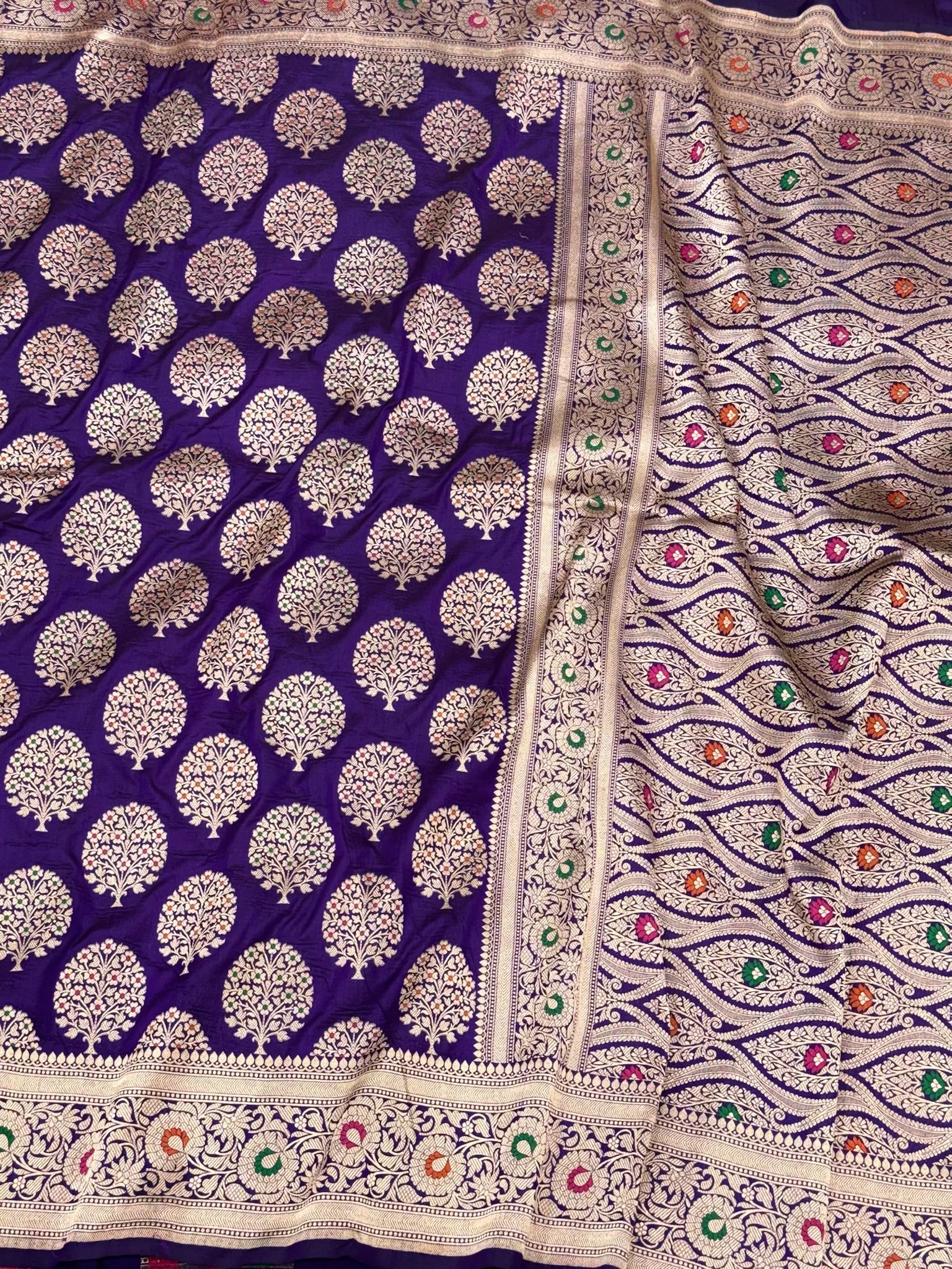 Purple Handloom Fine Banarasi Saree - Pure Mulberry Katan Silk Saree