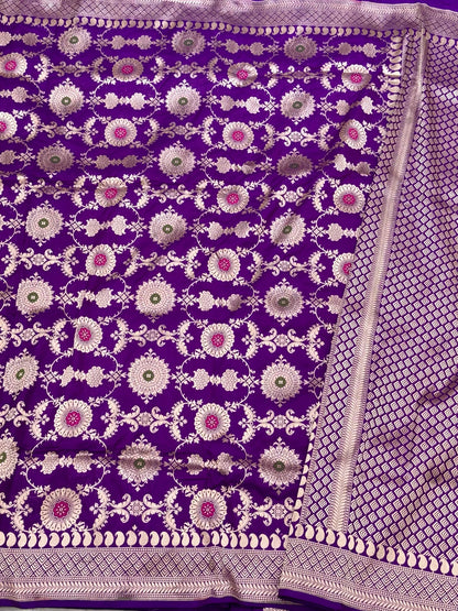 Purple Pure Katan Mulberry Silk Handloom Authentic Banarasi Saree