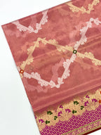 Peach Pink Pure Kora Tissue Handwoven Saree