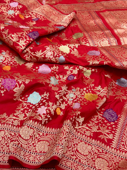 Red Handwoven Banarasi | Kadhwa Technique | Pure Double Katan Mulberry Silk Saree - A New Era Of Elegance
