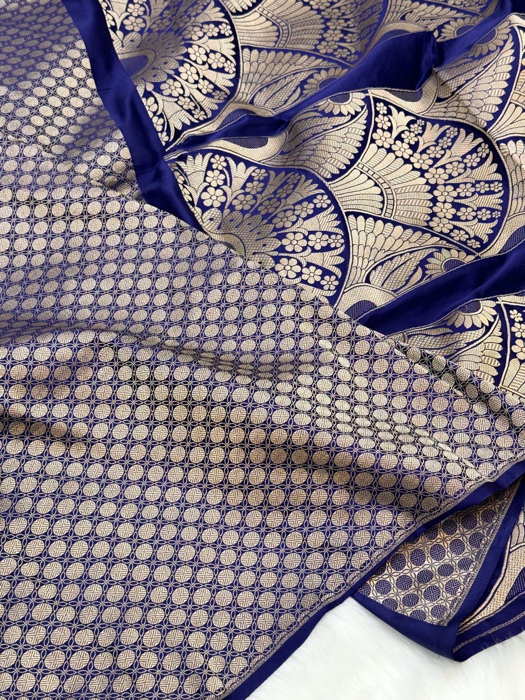Royal Blue Satin Silk Pure Handwoven Lahenga