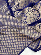 Royal Blue Satin Silk Pure Handwoven Lahenga