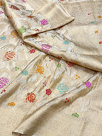 Ivory Katan Tissue Pure Silk Banarasi Handwoven Saree