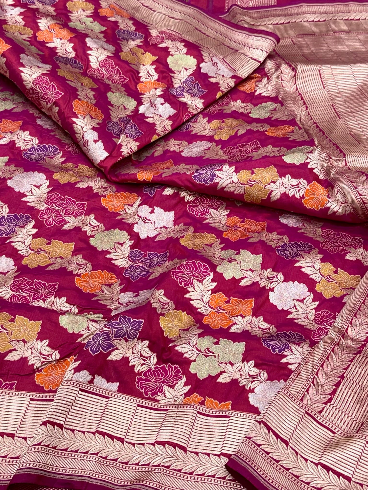 Raspberry Pink Pure Katan Mulberry Silk Handloom Banarasi Saree | Timeless Banarasi Elegance