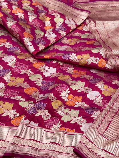 Raspberry Pink Pure Katan Mulberry Silk Handloom Banarasi Saree | Timeless Banarasi Elegance