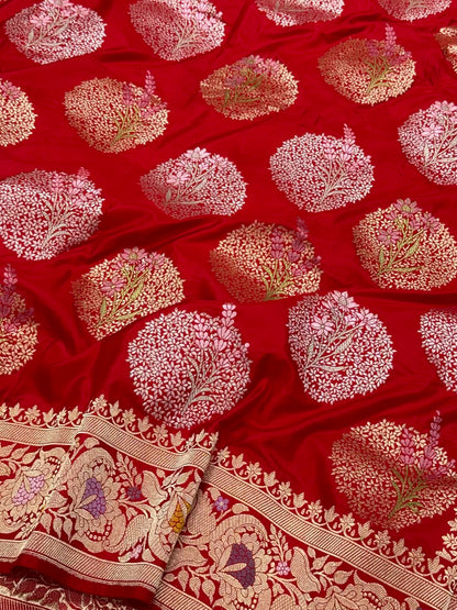 Red Pure Mulberry Double Katan Silk Handwoven Banarasi Premium Saree