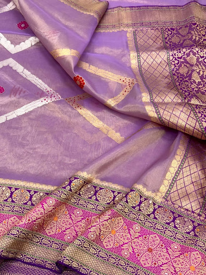 Purple Pure Kora Tissue Handwoven Saree