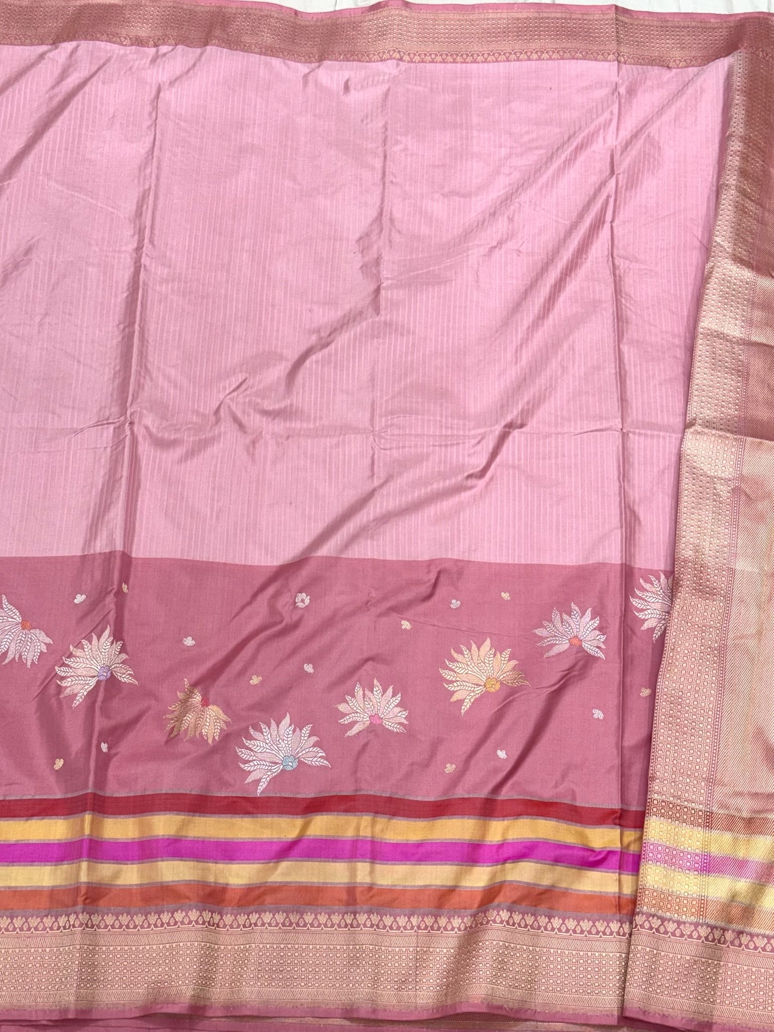 Pink Pure Mulberry Katan Silk Handwoven Banarasi Saree - Modern Contemporary Saree