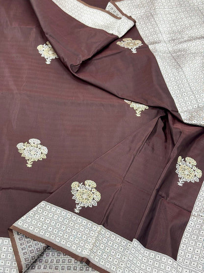 Brown Pure Katan Silk Handwoven Banarasi Saree