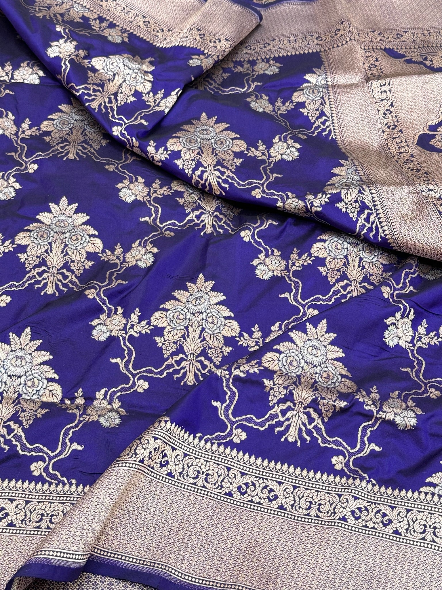 Blue Pure Mulberry Katan Silk Handloom Banarasi Saree
