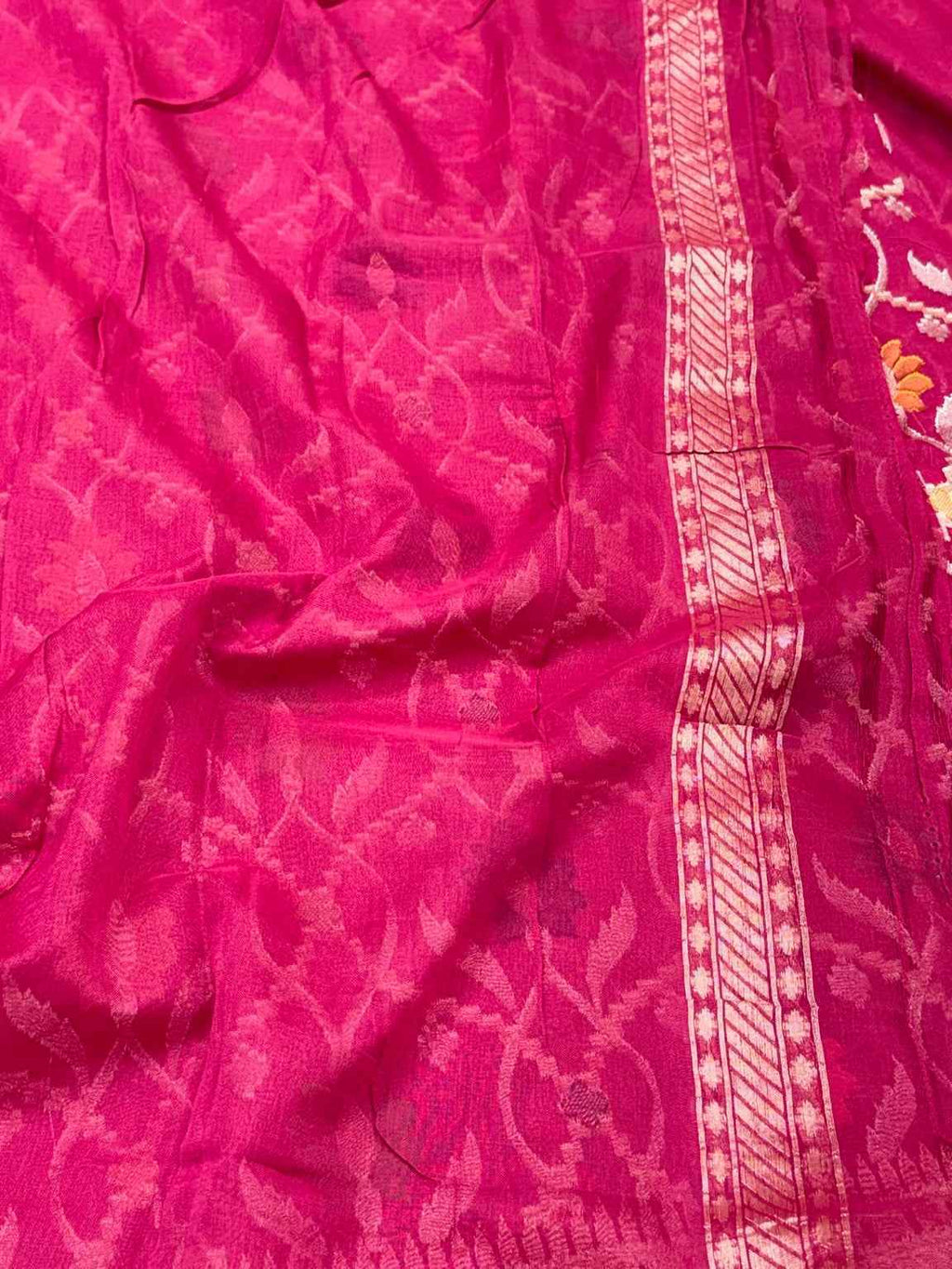 Raspberry Pink Pure Muslin Cotton Jamdani - Ektara Weave Handloom Modern Banarasi Saree