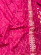 Raspberry Pink Pure Muslin Cotton Jamdani - Ektara Weave Handloom Modern Banarasi Saree