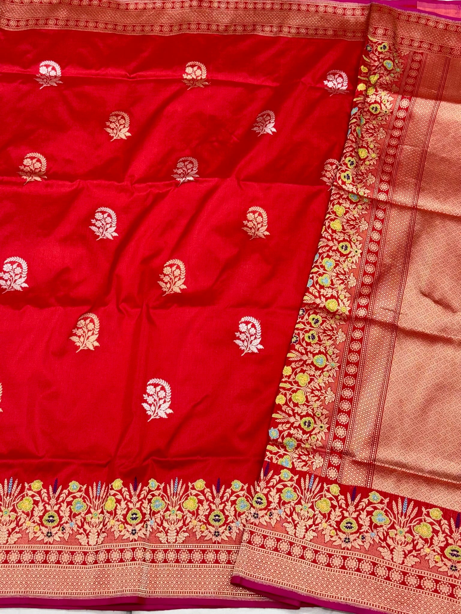 Red Pure Mulberry Silk & Pure Katan Silk | Kadhwa Weave | Handwoven Banarasi Saree