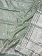 Green Ektara Weave Katan Tissue Handwoven Banarasi Silk Saree