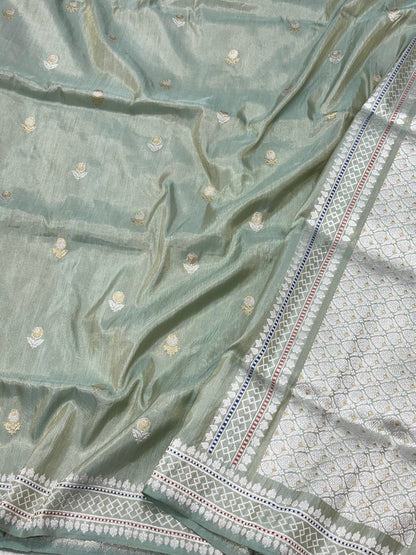 Pastel Green Pure Katan Tissue Silk Handwoven Banarasi Saree |Ektara Weave|
