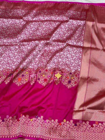 Pink Pure Katan Mulberry Silk Handwoven | Kadhwa Technique | Banarasi Modern Brocade Saree