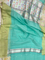 Aqua Green Pure Mulberry Kora Silk Handwoven Banarasi Saree