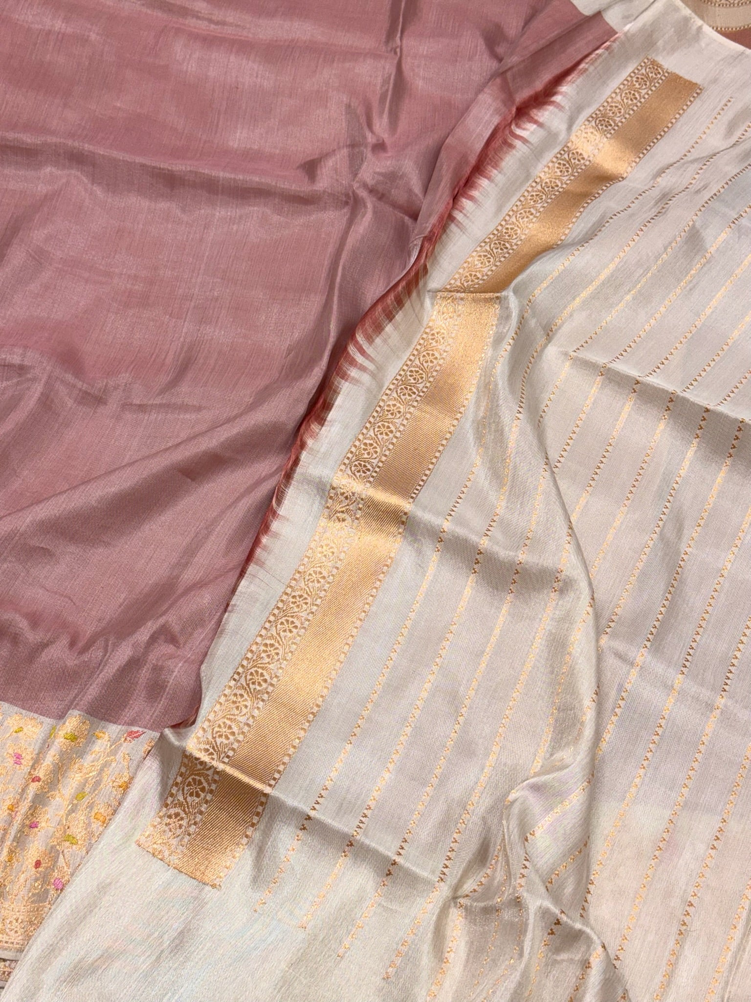 Pink Pastel Double Katan Tissue With Ektara Weave