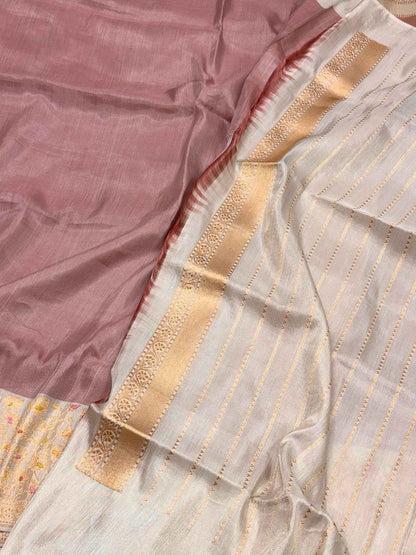 Pink Pastel Double Katan Tissue With Ektara Weave