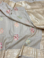 Ivory Pure Tussar Georgette Handwoven Saree