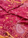 Peach Pink Pure Double Katan Silk Jamdani Handloom Banarasi Saree With Ektara Technique