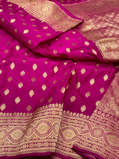 Hot Pink Pure Katan Mulberry Silk Handloom Banarasi Saree | Timeless Banarasi Elegance