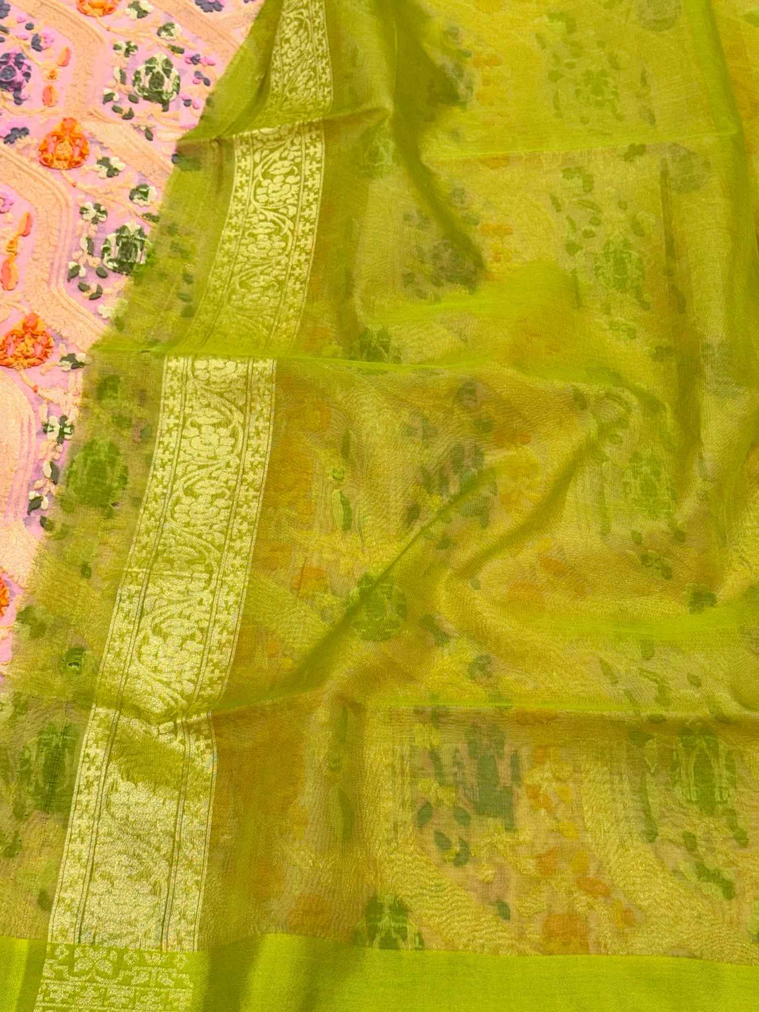 Mauve Pink Pure Kora Mulberry Silk Ektara Weave Jamdani Handloom Banarasi Saree
