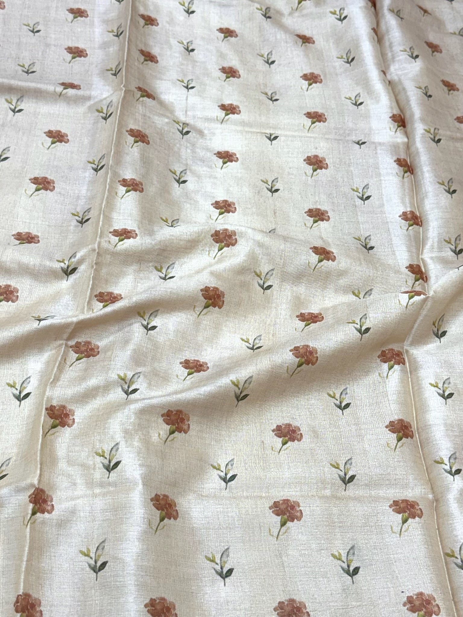 Ivory Pure Tussar Silk Handloom Printed with Embroidery Banarasi Saree - Elegance, Recrafted